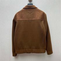 プラダ 偽物 ジャケット ブラウン スエード調 上品デザイン カジュアル 高級 PRADA