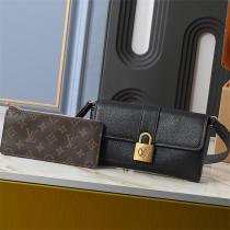 LOUIS VUITTON コピー エレガント ショルダーバッグ パドロック付き ブラックレザー  ルイヴィトン