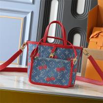 おすすめ ルイヴィトン コピー デニム トートバッグ レッドハンドル チェリー柄 LOUIS VUITTON