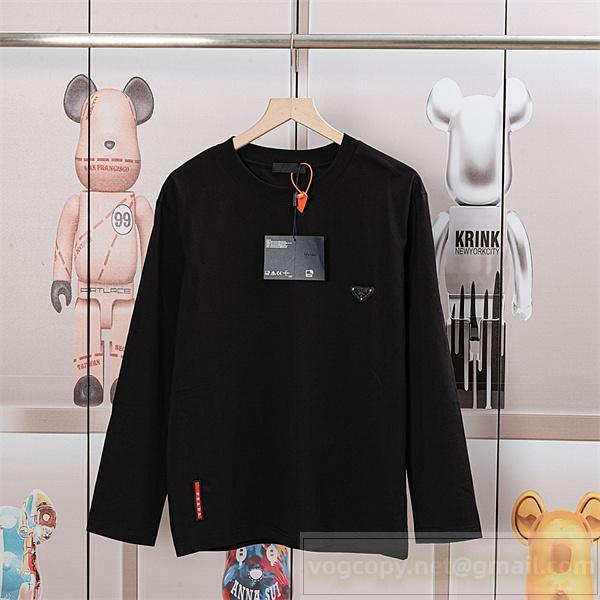 プラダ コピー 長袖Tシャツ トライアングルロゴ ベーシック スタイル PRADA