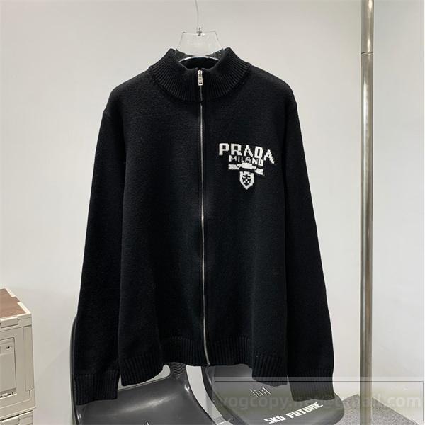 PRADA コピー ニット スタイリッシュ クラシック ジップアップ ブラック プラダ