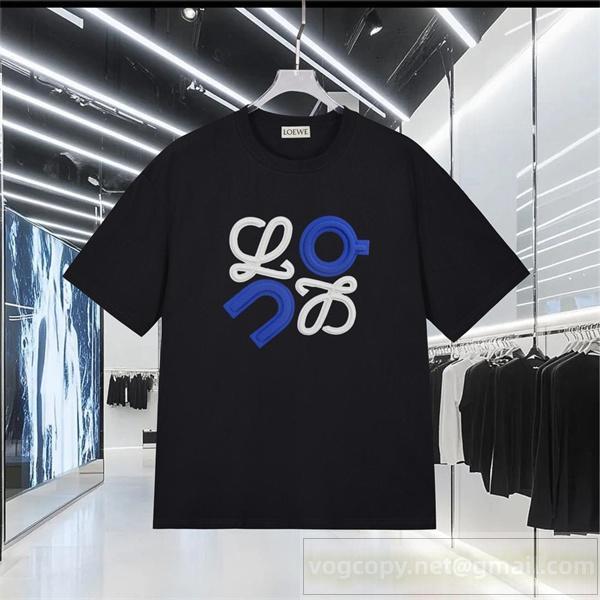 人気 ロエベ 偽物 クール モダンスタイル ブルーロゴ カジュアル Tシャツ LOEWE