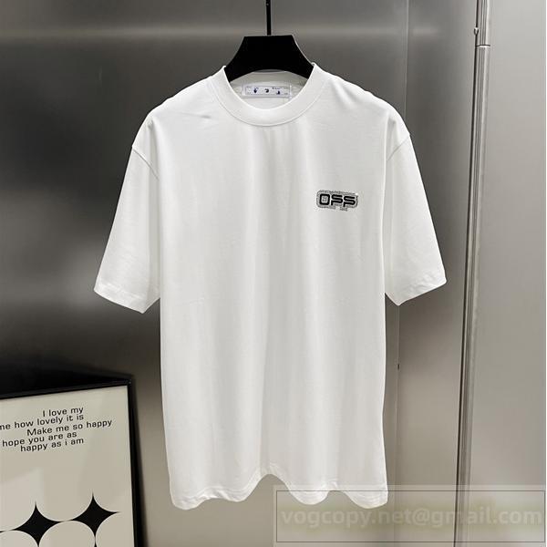 Off-White 偽物 モノクローム ステッチロゴ Xデザイン Tシャツ 注目 オフホワイト