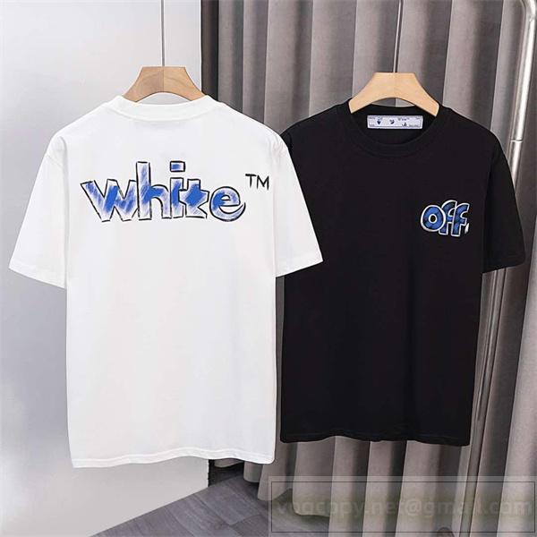 オフホワイト コピー ブルーレタリング ポップデザイン 半袖Tシャツ Off-White
