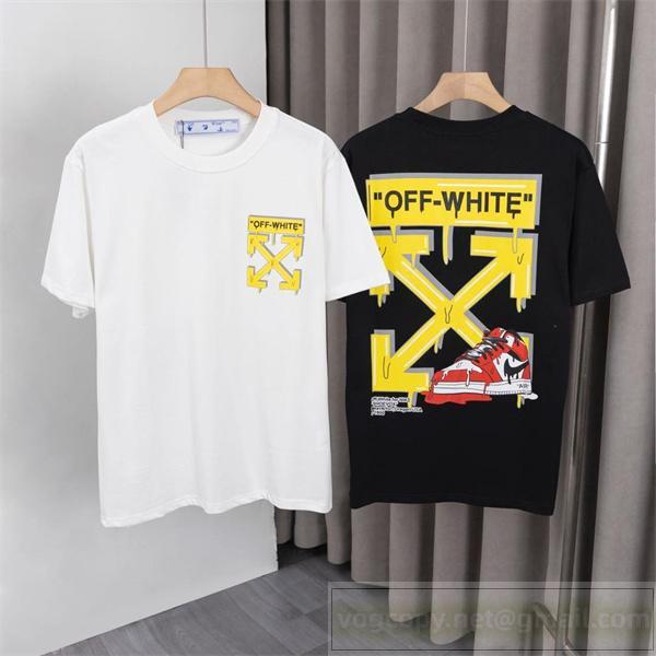 Off-White スーパーコピー イエローアロー バックプリント 個性派 Tシャツ オフホワイト
