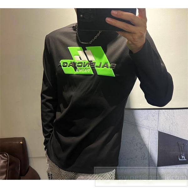 バレンシアガ 偽物 長袖Tシャツ グリーンロゴ ストリート モード 本格派 BALENCIAGA
