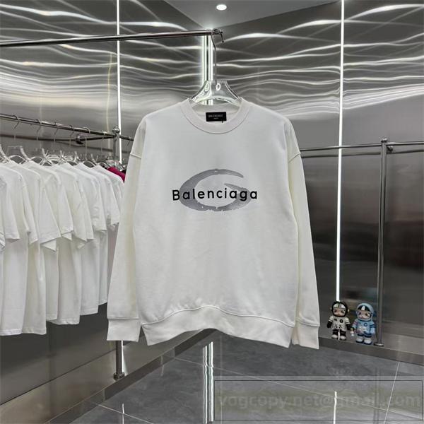 BALENCIAGA スーパーコピー 長袖Tシャツ モノトーン ロゴプリント バレンシアガ