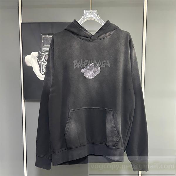 BALENCIAGA コピー パーカー ブラック スニーカープリント 新登場 バレンシアガ