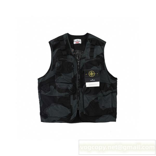 上品 シュプリーム × ストーンアイランド 迷彩ユーティリティベスト ブラックカモSTONE ISLANDコピー秋冬新作