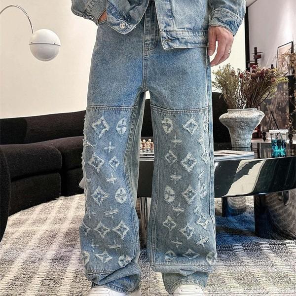 ルイヴィトン スーパーコピー ヴィンテージ風 個性派 モノグラム パターン ジーンズ  LOUIS VUITTON