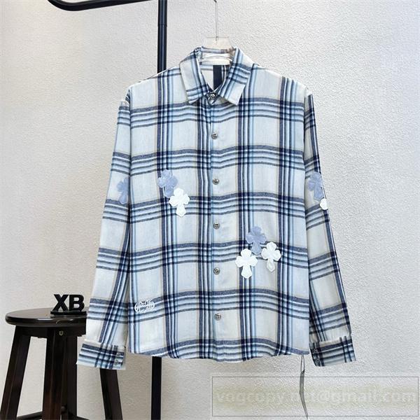 CHROME HEARTS 偽物 チェック柄 クロス刺繍 クラシック 長袖シャツ おしゃれ 高級 クロムハーツ