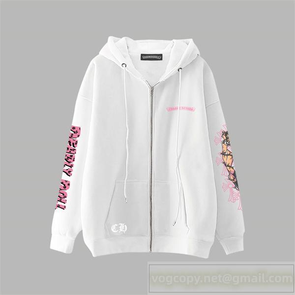 クロムハーツ 偽物 ピンクロゴ カラフル 個性派 フルジップ パーカー ユニセックス CHROME HEARTS