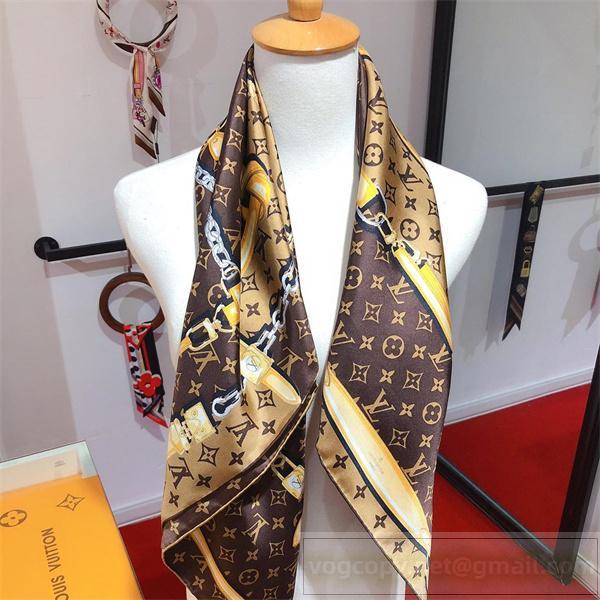 上質 ルイヴィトン 偽物 スカーフ ブラウン ゴールドチェーン柄 高級感溢れる LOUIS VUITTON
