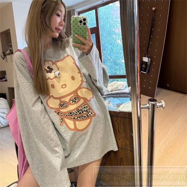 MIUMIU コピー  長袖 Tシャツ ハローキティ レオパードプリント デザイン ミュウミュウ