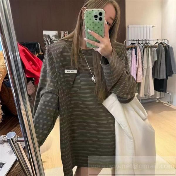 ミュウミュウ スーパーコピー 長袖 Tシャツ ボーダーライン カジュアル ストリート MIUMIU