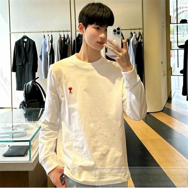 AMI Paris 偽物 ロングTシャツ ハートロゴ シンプル 魅力的 永久定番 モード系 アミ パリス