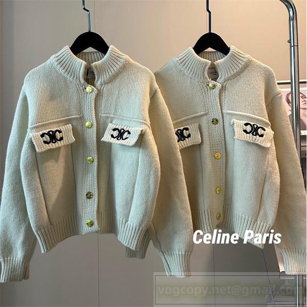 セリーヌ コピー トリオンフ ロゴ刺繍 ニットカーディガン 上品スタイル 高級感あふれる Celine