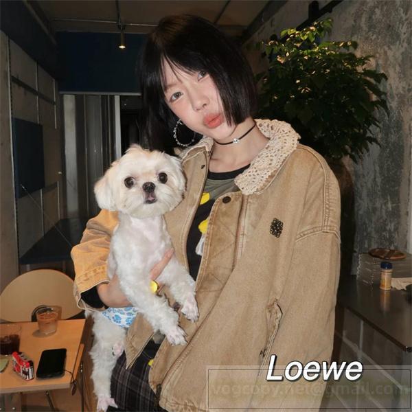 LOEWE コピー 人気ジャケット ボア襟付き デニム風 カジュアル おしゃれアウター ロエベ