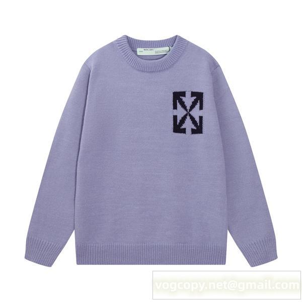 Off-White 偽物 高品質セーター ラベンダーカラー ワンポイントロゴ おしゃれ オフホワイト