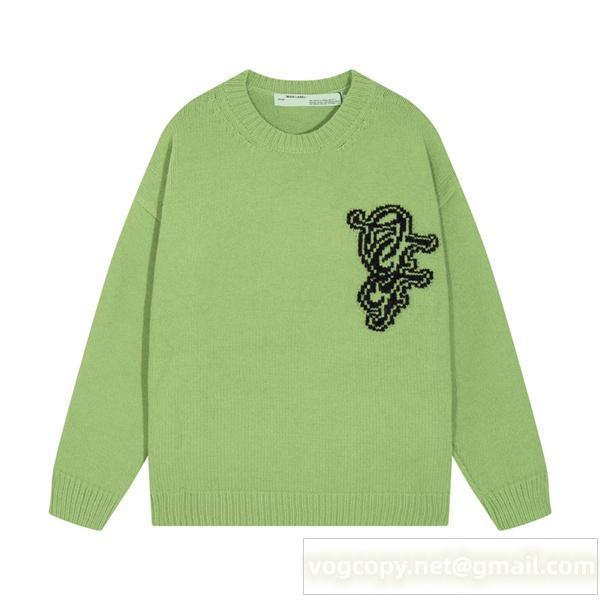 オフホワイト コピー 注目セーター グリーンカラー 個性派ワンポイント カジュアル Off-White