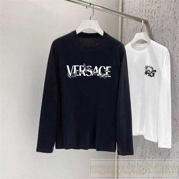 VERSACE 偽物 限定長袖Tシャツ ロゴデザイン ブラックベース おしゃれ 新登場 ヴェルサーチ