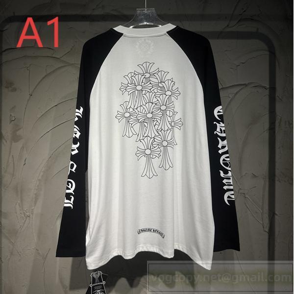 クロムハーツ コピー ロングTシャツ 個性 洗練 クロスモチーフ バイカラー CHROME HEARTS