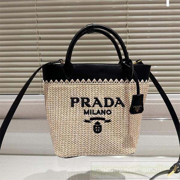 PRADA スーパーコピー トートバッグ ラフィア編み スモール ナチュラル