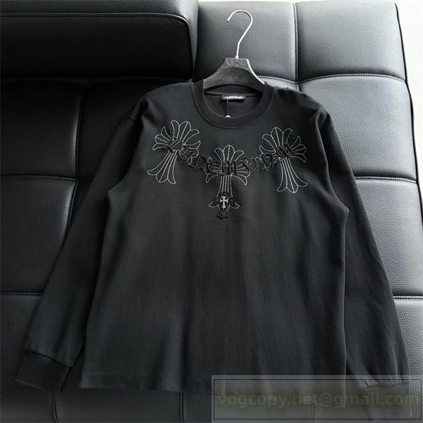 CHROME HEARTS 偽物 長袖Tシャツ クロスモチーフ 刺繍 アイコニックモデル クロムハーツ