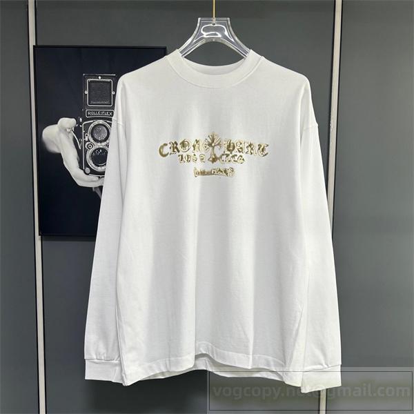クロムハーツ コピー 長袖Tシャツ ゴールドプリント ラグジュアリースタイル CHROME HEARTS