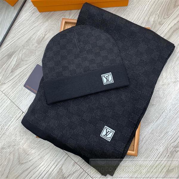 ルイヴィトン 偽物 帽子 マフラーセット シック ブラック エレガント 暖かい LOUIS VUITTON