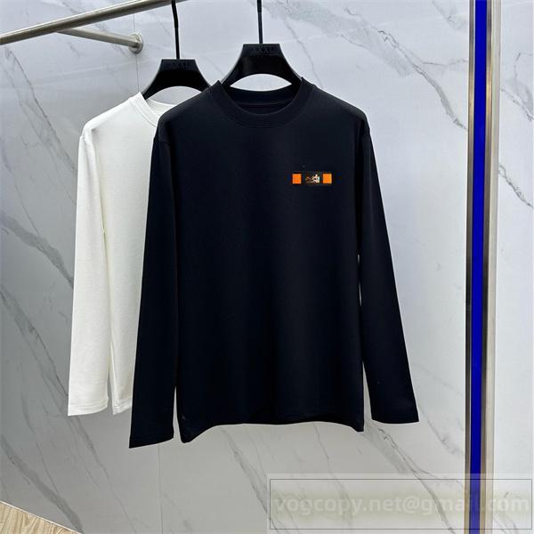 HERMES コピー 長袖Tシャツ オレンジ ボックスロゴ シンプル スタイリッシュ  エルメス