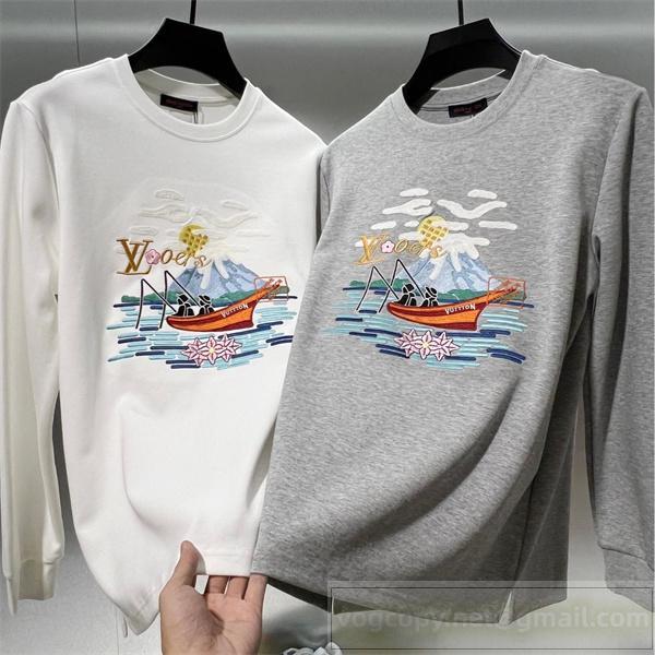 LOUIS VUITTON 偽物 長袖Tシャツ カラフル 刺繍ボートデザイン グラフィック ルイヴィトン