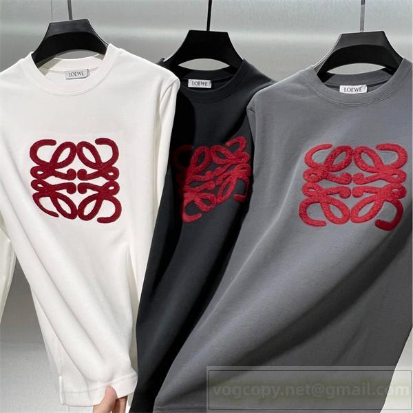 LOEWE 偽物 長袖Tシャツ アナグラム ビッグロゴ 立体刺繍 デザイン カジュアル ロエベ
