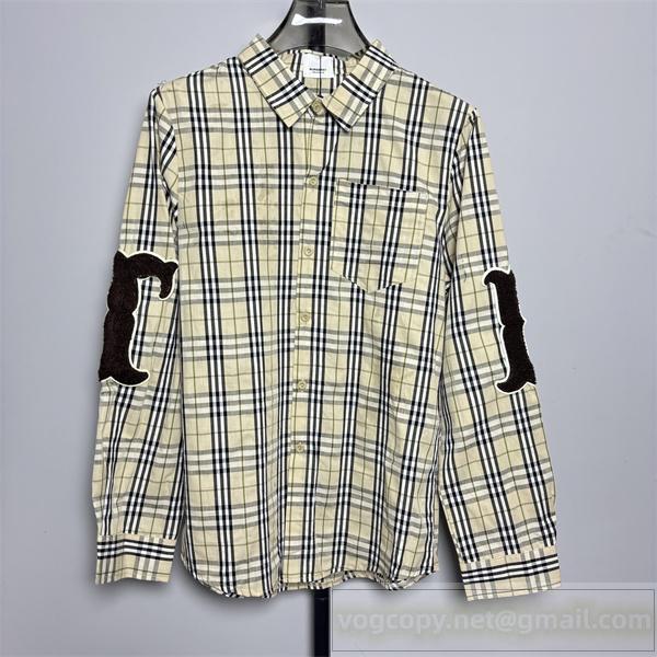 BURBERRY 偽物 シャツ チェック柄 エルボーパッチ カジュアル 長袖シャツ バーバリー