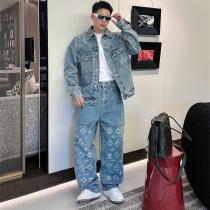 ルイヴィトン スーパーコピー ヴィンテージ風 個性派 モノグラム パターン ジーンズ  LOUIS VUITTON