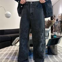 ルイヴィトン スーパーコピー ヴィンテージ風 個性派 モノグラム パターン ジーンズ  LOUIS VUITTON