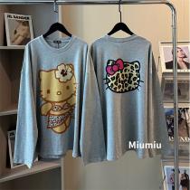 MIUMIU コピー  長袖 Tシャツ ハローキティ レオパードプリント デザイン ミュウミュウ