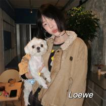 LOEWE コピー 人気ジャケット ボア襟付き デニム風 カジュアル おしゃれアウター ロエベ