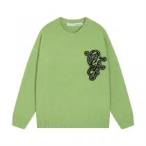 オフホワイト コピー 注目セーター グリーンカラー 個性派ワンポイント カジュアル Off-White