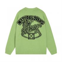 オフホワイト コピー 注目セーター グリーンカラー 個性派ワンポイント カジュアル Off-White
