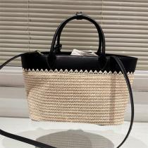 プラダ コピー トートバッグ ラフィア編み ブラックレザーコンビ 大容量 新登場 PRADA