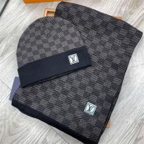 ルイヴィトン 偽物 帽子 マフラーセット シック ブラック エレガント 暖かい LOUIS VUITTON