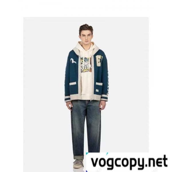 Evisu-福神智アルファベットフェイスブックニットカーディガンジップコート