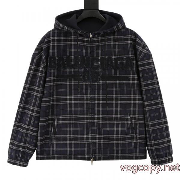 Balenciagaチェックシールアルファベットジッパーコート