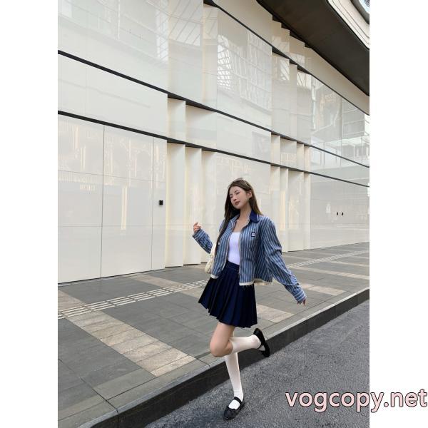 Miumiu繆繆ポケットカスタムジャカードブロックマーカー衝突色ファスナーコート