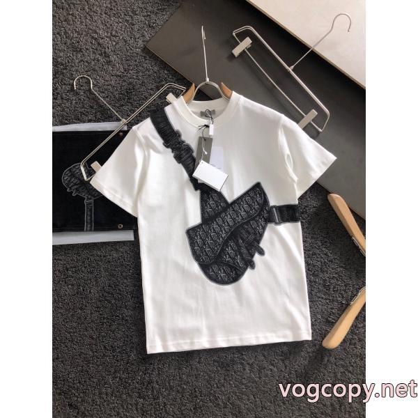 Diorのロゴ入り斜め掛け鞍バッグプリントデザインゆったり白Tシャツ