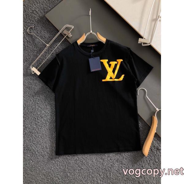 LOUIS VUITTON最新コットンオフセットブラックねじ付き半袖Tシャツ