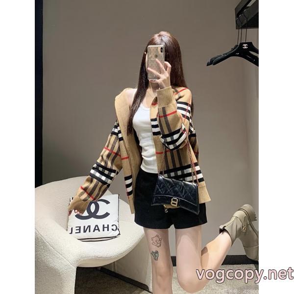 Burberry2026新作定番チェック柄リバーシブルウール裏面戦馬ジャカードカーディガンコート