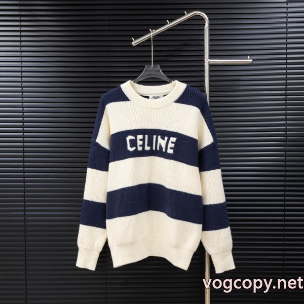 CELINEスプライスストライプロングセーター