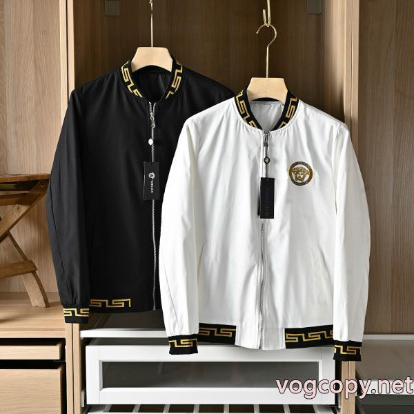 VERSACEの秋の新作金糸刺繍野球襟薄手のスリムコート